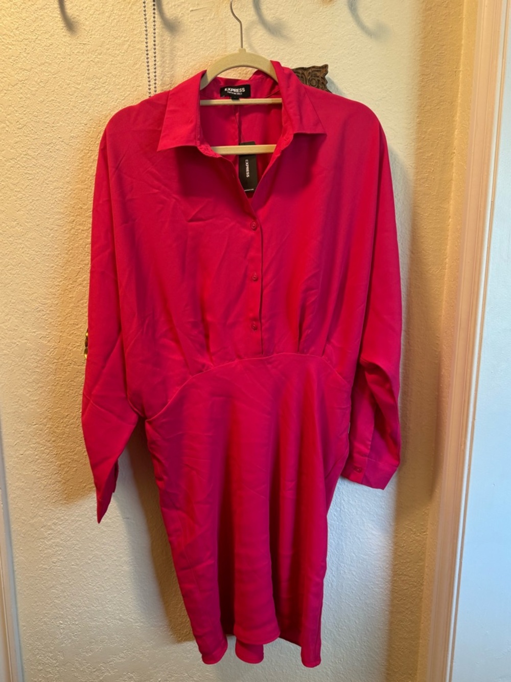 Express Hot Pink Collared Button-Front Dress
